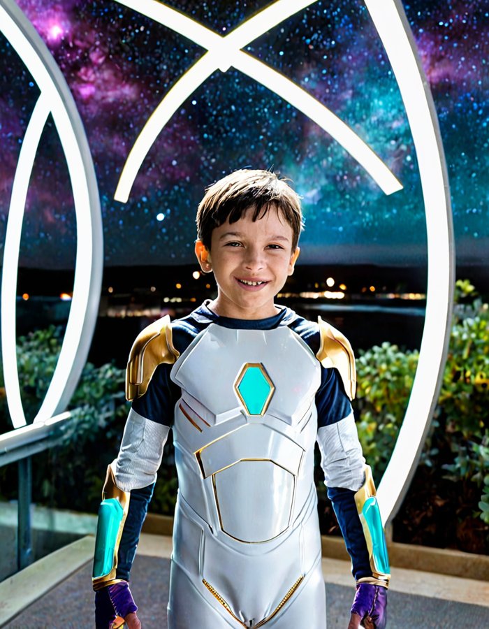 Leo, an AI boy, as the Galaxy Rescue hero