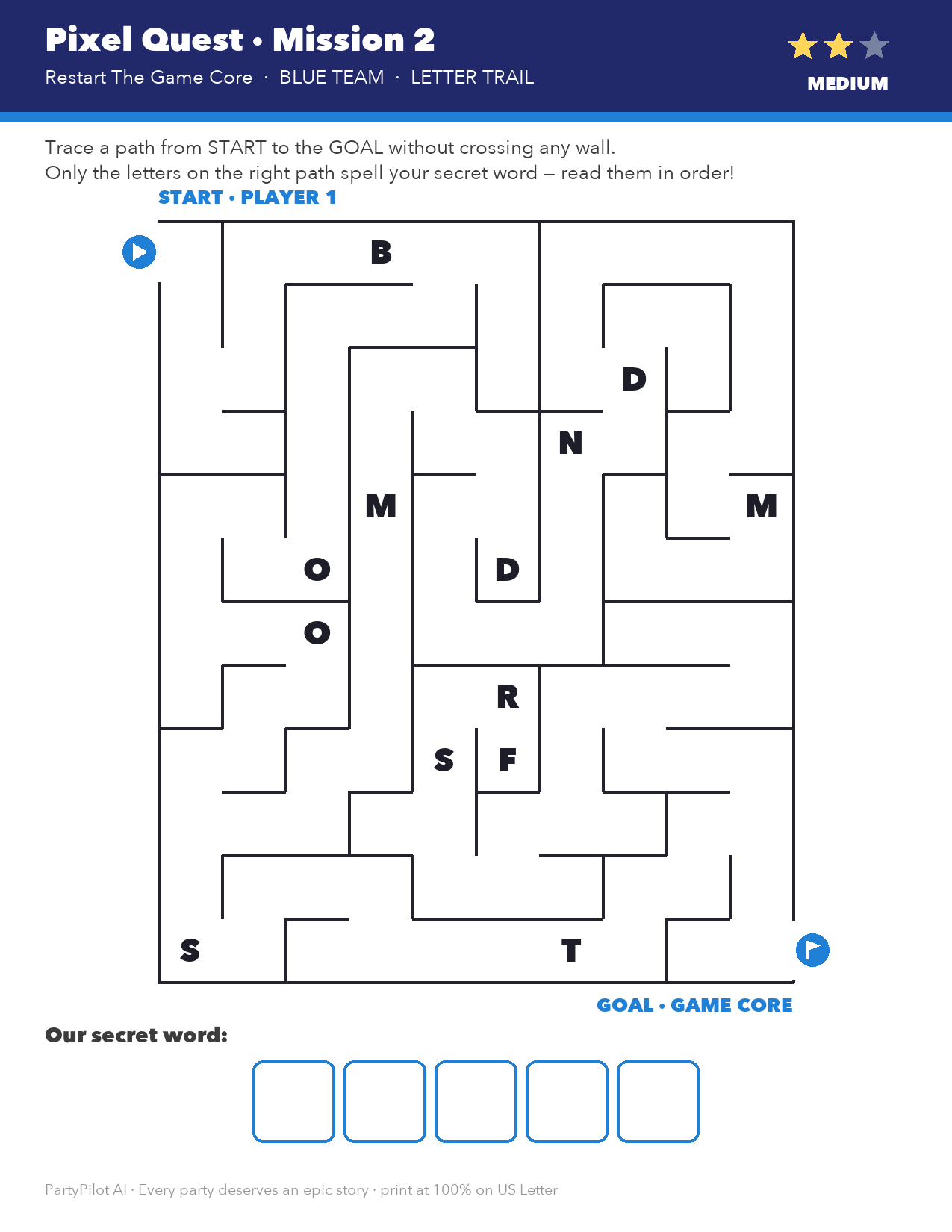 A printable letter trail puzzle